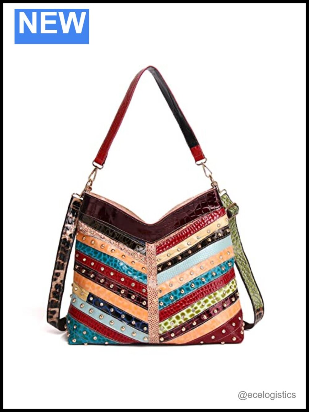 Genuine Cow Leather Patchwork Satchel Purse Shoulder Bag